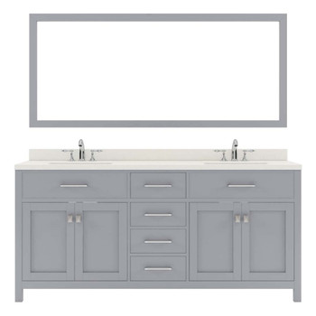 Virtu USA MD-2072-DWQRO-GR-002 Caroline 72" Double Bath Vanity in Grey with Dazzle White Top and Round Sink with Polished Chrome Faucet and Mirror