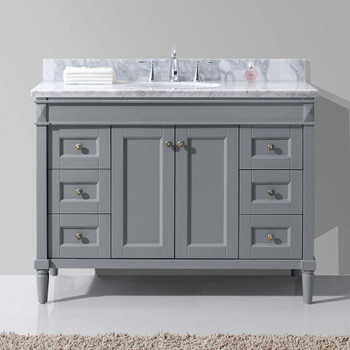 Virtu USA ES-40048-WMRO-GR-NM Tiffany 48" Single Bath Vanity in Grey with Marble Top and Round Sink