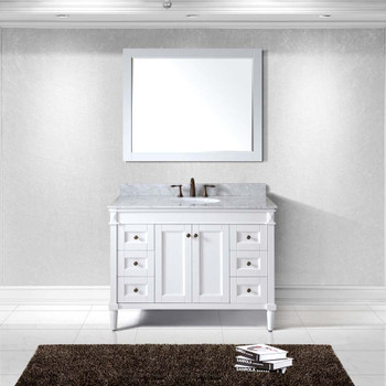 Virtu USA ES-40048-WMRO-WH Tiffany 48" Single Bath Vanity in White with Marble Top and Round Sink with Mirror