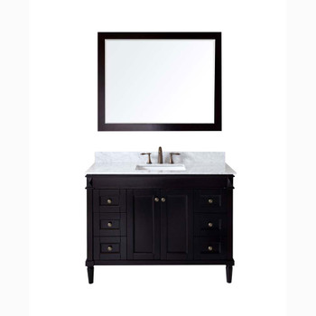 Virtu USA ES-40048-WMSQ-ES-002 Tiffany 48" Single Bath Vanity in Espresso with Marble Top and Square Sink with Polished Chrome Faucet and Mirror