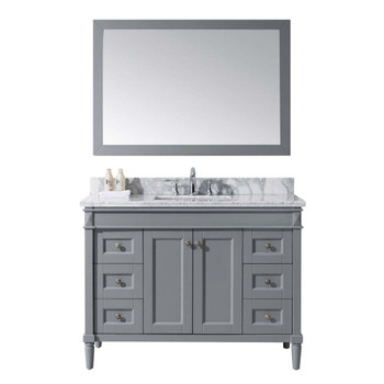 Virtu USA ES-40048-WMSQ-GR-001 Tiffany 48" Single Bath Vanity in Grey with Marble Top and Square Sink with Brushed Nickel Faucet and Mirror