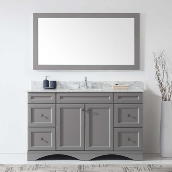 Virtu USA ES-25060-WMSQ-GR Talisa 60" Single Bath Vanity in Grey with Marble Top and Square Sink with Mirror