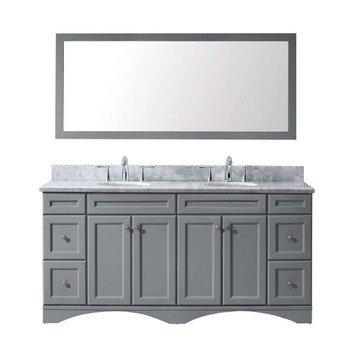 Virtu USA ED-25072-WMRO-GR-002 Talisa 72" Double Bath Vanity in Grey with Marble Top and Round Sink with Polished Chrome Faucet and Mirror