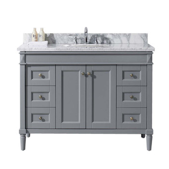 Virtu USA ES-40048-WMRO-GR-001-NM Tiffany 48" Single Bath Vanity in Grey with Marble Top and Round Sink with Brushed Nickel Faucet