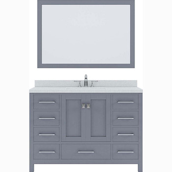 Virtu USA GS-50048-DWQSQ-GR-002 Caroline Avenue 48" Single Bath Vanity in Grey with Dazzle White Top and Square Sink with Polished Chrome Faucet and Mirror