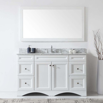Virtu USA ES-25060-WMSQ-WH Talisa 60" Single Bath Vanity in White with Marble Top and Square Sink with Mirror
