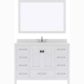 Virtu USA GS-50048-DWQSQ-WH-002 Caroline Avenue 48" Single Bath Vanity in White with Dazzle White Top and Square Sink with Polished Chrome Faucet and Mirror