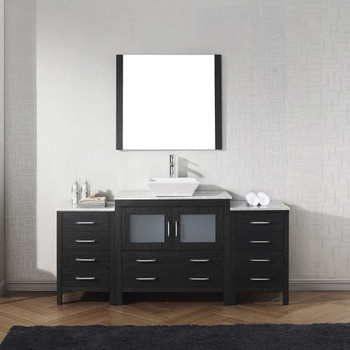 Virtu USA KS-70066-WM-ZG Dior 66" Single Bath Vanity in Zebra Grey with Marble Top and Square Sink with Polished Chrome Faucet and Mirror