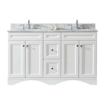 Virtu USA ED-25060-WMRO-WH-002-NM Talisa 60" Double Bath Vanity in White with Marble Top and Round Sink with Polished Chrome Faucet