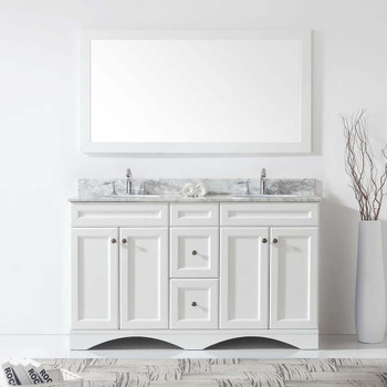 Virtu USA ED-25060-WMRO-WH-002 Talisa 60" Double Bath Vanity in White with Marble Top and Round Sink with Polished Chrome Faucet and Mirror