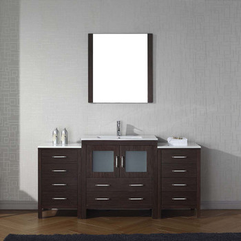 Virtu USA KS-70068-C-ES Dior 68" Single Bath Vanity in Espresso with Slim White Ceramic Top and Square Sink with Polished Chrome Faucet and Mirror