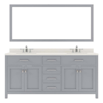 Virtu USA MD-2072-DWQSQ-GR-002 Caroline 72" Double Bath Vanity in Grey with Dazzle White Top and Square Sink with Polished Chrome Faucet and Mirror