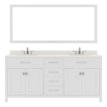 Virtu USA MD-2072-DWQSQ-WH-002 Caroline 72" Double Bath Vanity in White with Dazzle White Top and Square Sink with Polished Chrome Faucet and Mirror