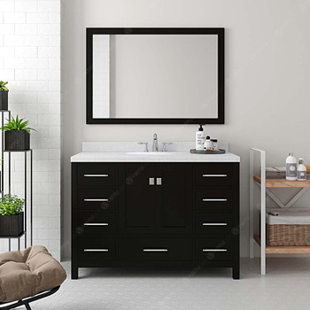 Virtu USA GS-50048-DWQRO-ES Caroline Avenue 48" Single Bath Vanity in Espresso with Dazzle White Top and Round Sink with Mirror