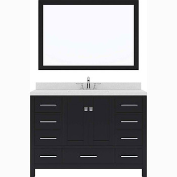 Virtu USA GS-50048-DWQRO-ES-001 Caroline Avenue 48" Single Bath Vanity in Espresso with Dazzle White Top and Round Sink with Brushed Nickel Faucet and Mirror