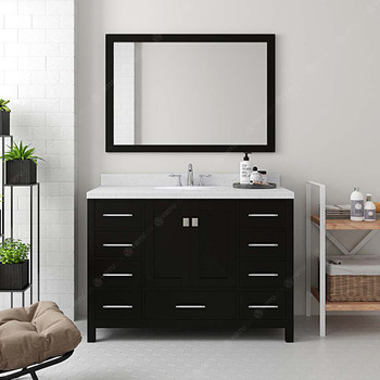 Virtu USA GS-50048-DWQRO-ES-001 Caroline Avenue 48" Single Bath Vanity in Espresso with Dazzle White Top and Round Sink with Brushed Nickel Faucet and Mirror