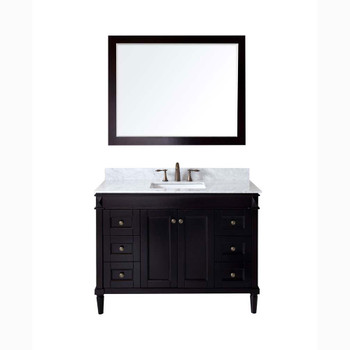 Virtu USA ES-40048-WMSQ-ES-001 Tiffany 48" Single Bath Vanity in Espresso with Marble Top and Square Sink with Brushed Nickel Faucet and Mirror