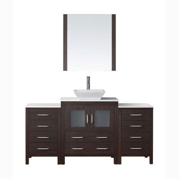 Virtu USA KS-70066-S-ES-001 Dior 66" Single Bath Vanity in Espresso with White Engineered Stone Top and Square Sink with Brushed Nickel Faucet and Mirror