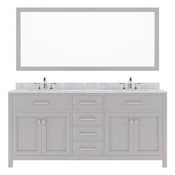 Virtu USA MD-2072-WMSQ-CG Caroline 72" Double Bath Vanity in Cashmere Grey with Marble Top and Square Sink with Mirror