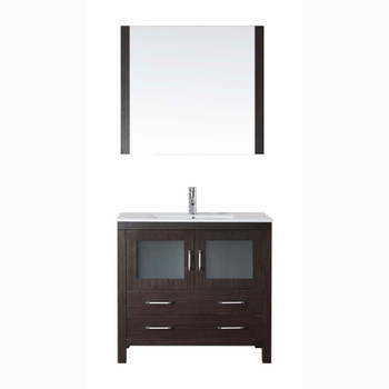 Virtu USA KS-70036-C-ES Dior 36" Single Bath Vanity in Espresso with Slim White Ceramic Top and Square Sink with Polished Chrome Faucet and Mirror