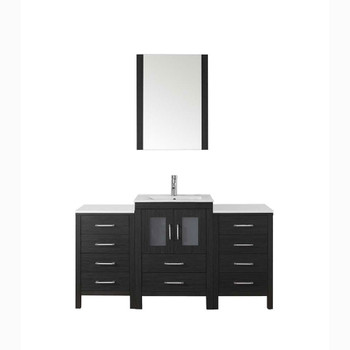 Virtu USA KS-70060-C-ZG-001 Dior 60" Single Bath Vanity in Zebra Grey with Slim White Ceramic Top and Square Sink with Brushed Nickel Faucet and Mirror