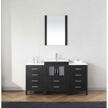 Virtu USA KS-70060-C-ZG-001 Dior 60" Single Bath Vanity in Zebra Grey with Slim White Ceramic Top and Square Sink with Brushed Nickel Faucet and Mirror