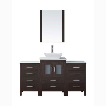 Virtu USA KS-70060-S-ES Dior 60" Single Bath Vanity in Espresso with White Engineered Stone Top and Square Sink with Polished Chrome Faucet and Mirror