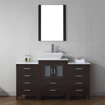 Virtu USA KS-70060-S-ES Dior 60" Single Bath Vanity in Espresso with White Engineered Stone Top and Square Sink with Polished Chrome Faucet and Mirror