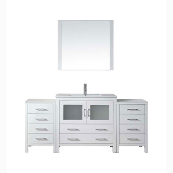 Virtu USA KS-70072-C-WH-001 Dior 72" Single Bath Vanity in White with Slim White Ceramic Top and Square Sink with Brushed Nickel Faucet and Mirror