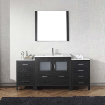 Virtu USA KS-70072-C-ZG-001 Dior 72" Single Bath Vanity in Zebra Grey with Slim White Ceramic Top and Square Sink with Brushed Nickel Faucet and Mirror