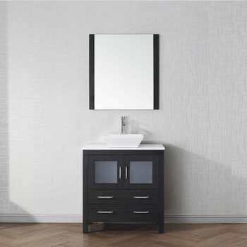 Virtu USA KS-70032-S-ZG Dior 32" Single Bath Vanity in Zebra Grey with White Engineered Stone Top and Square Sink with Polished Chrome Faucet and Mirror