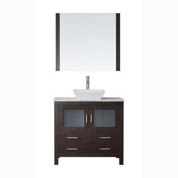 Virtu USA KS-70032-WM-ES Dior 32" Single Bath Vanity in Espresso with Marble Top and Square Sink with Polished Chrome Faucet and Mirror