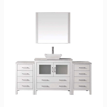 Virtu USA KS-70072-WM-WH-001 Dior 72" Single Bath Vanity in White with Marble Top and Square Sink with Brushed Nickel Faucet and Mirror