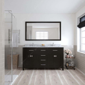 Virtu USA MD-2060-WMSQ-ES Caroline 60" Double Bath Vanity in Espresso with Marble Top and Square Sink with Mirror