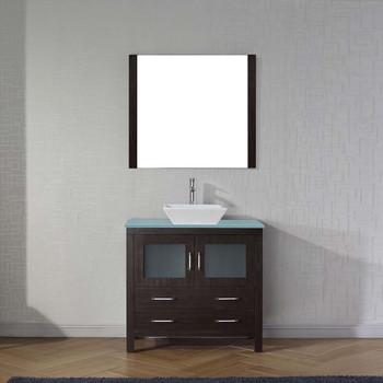 Virtu USA KS-70036-G-ES Dior 36" Single Bath Vanity in Espresso with Aqua Tempered Glass Top and Square Sink with Polished Chrome Faucet and Mirror