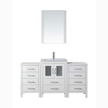 Virtu USA KS-70060-C-WH-001 Dior 60" Single Bath Vanity in White with Slim White Ceramic Top and Square Sink with Brushed Nickel Faucet and Mirror