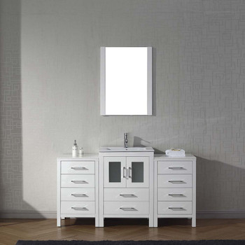 Virtu USA KS-70060-C-WH-001 Dior 60" Single Bath Vanity in White with Slim White Ceramic Top and Square Sink with Brushed Nickel Faucet and Mirror