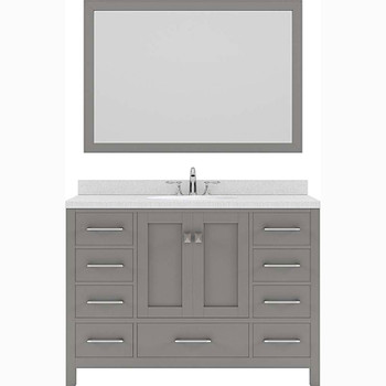 Virtu USA GS-50048-DWQRO-CG-002 Caroline Avenue 48" Single Bath Vanity in Cashmere Grey with Dazzle White Top and Round Sink with Polished Chrome Faucet and Mirror