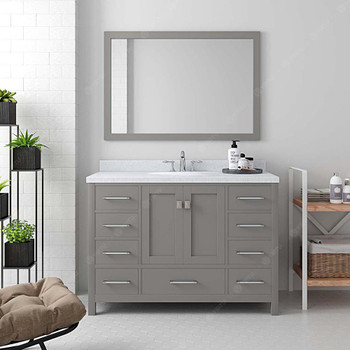 Virtu USA GS-50048-DWQRO-CG-002 Caroline Avenue 48" Single Bath Vanity in Cashmere Grey with Dazzle White Top and Round Sink with Polished Chrome Faucet and Mirror