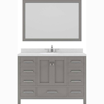 Virtu USA GS-50048-DWQRO-CG Caroline Avenue 48" Single Bath Vanity in Cashmere Grey with Dazzle White Top and Round Sink with Mirror