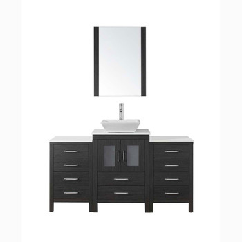 Virtu USA KS-70060-S-ZG-001 Dior 60" Single Bath Vanity in Zebra Grey with White Engineered Stone Top and Square Sink with Brushed Nickel Faucet and Mirror