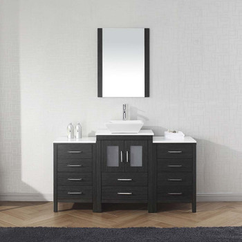 Virtu USA KS-70060-S-ZG-001 Dior 60" Single Bath Vanity in Zebra Grey with White Engineered Stone Top and Square Sink with Brushed Nickel Faucet and Mirror