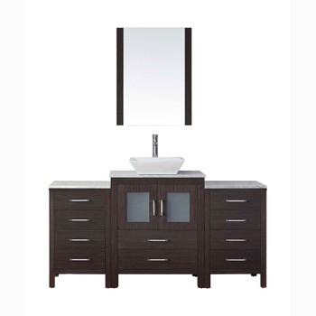 Virtu USA KS-70060-WM-ES Dior 60" Single Bath Vanity in Espresso with Marble Top and Square Sink with Polished Chrome Faucet and Mirror