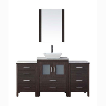 Virtu USA KS-70060-WM-ES-001 Dior 60" Single Bath Vanity in Espresso with Marble Top and Square Sink with Brushed Nickel Faucet and Mirror