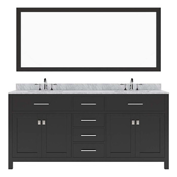 Virtu USA MD-2072-WMSQ-ES Caroline 72" Double Bath Vanity in Espresso with Marble Top and Square Sink with Mirror