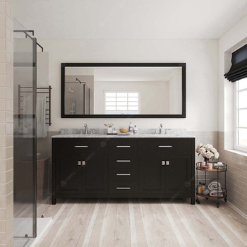 Virtu USA MD-2072-WMSQ-ES Caroline 72" Double Bath Vanity in Espresso with Marble Top and Square Sink with Mirror