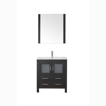 Virtu USA KS-70030-C-ZG-001 Dior 30" Single Bath Vanity in Zebra Grey with Slim White Ceramic Top and Square Sink with Brushed Nickel Faucet and Mirror