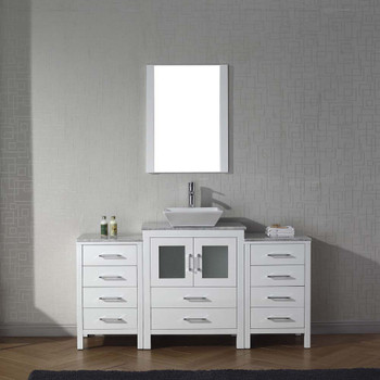 Virtu USA KS-70064-WM-WH Dior 64" Single Bath Vanity in White with Marble Top and Square Sink with Polished Chrome Faucet and Mirror