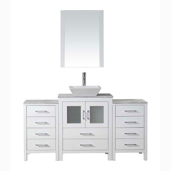 Virtu USA KS-70064-WM-WH-001 Dior 64" Single Bath Vanity in White with Marble Top and Square Sink with Brushed Nickel Faucet and Mirror