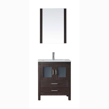 Virtu USA KS-70028-C-ES Dior 28" Single Bath Vanity in Espresso with Slim White Ceramic Top and Square Sink with Polished Chrome Faucet and Mirror